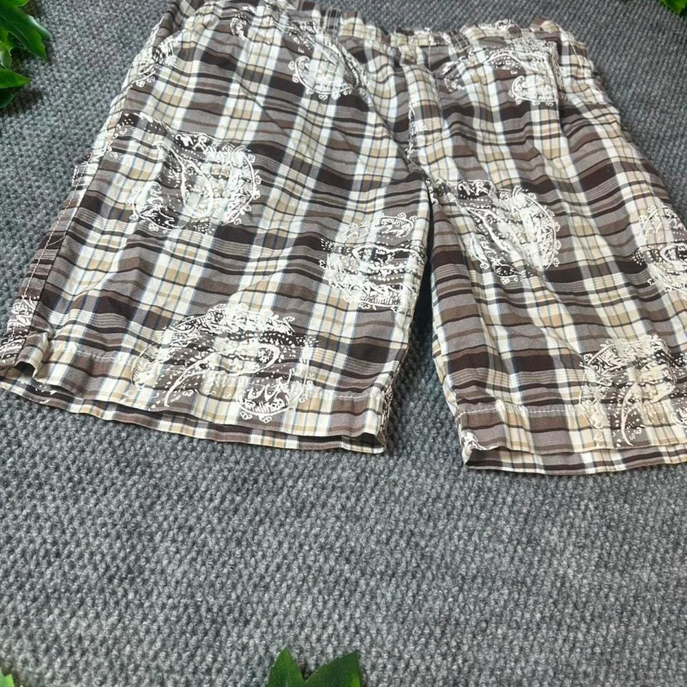 Tommy Hilfiger Y2K Plaid Paisley Shorts Brown Beige Size 34